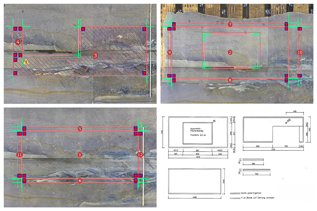 Azul Imperial 3 Rohplatten im Zuschnitt nach Zeichnung.